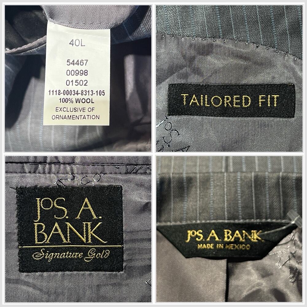 New Jos A Bank Signature Gold 40-42L 33x30 Tailored Fit Gray Pinstripe Note - Picture 16 of 16